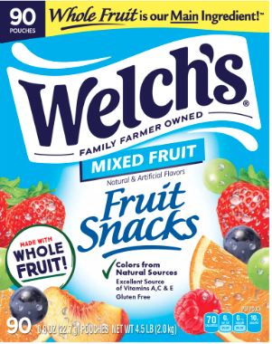 Welch?s Fruit Snacks, 8 oz, 90-count .8 oz/4.5 lbs